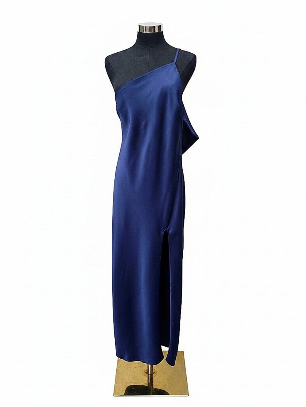 ASOS One-Shoulder Navy Blue Satin Slip Dress